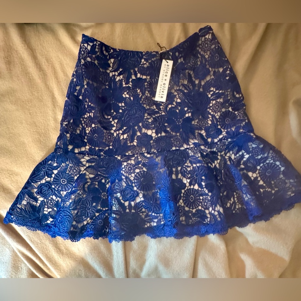 Alice + Olivia Royal Blue Lace Mini Skirt
